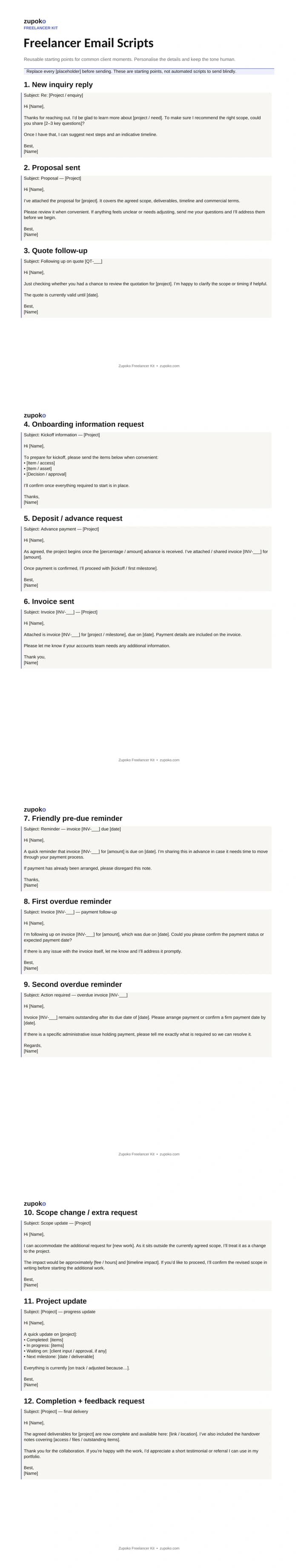 Zupoko freelancer email scripts preview