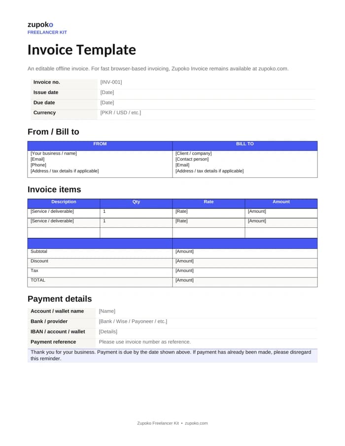 Zupoko invoice template preview
