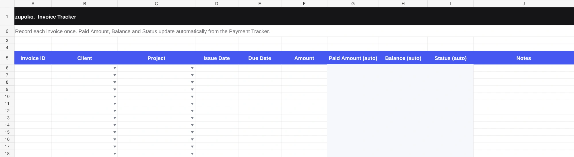 Actual Freelancer Command Center invoice tracker