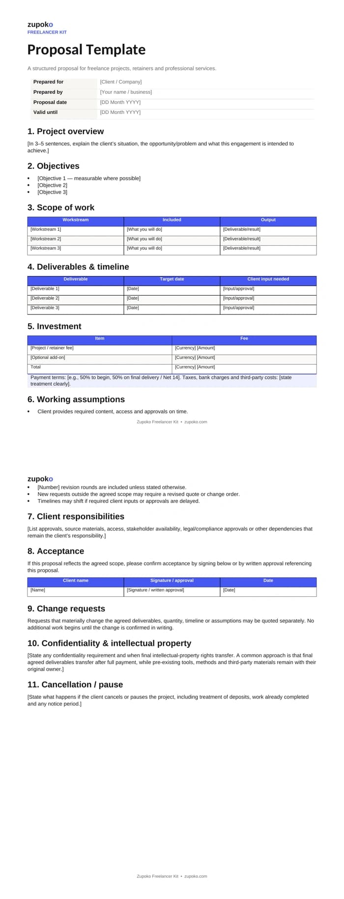 Zupoko proposal template preview
